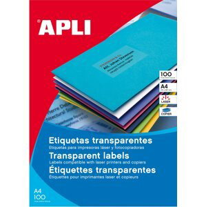 APLI univerzální etikety voděodolné, 210 x 297 mm, polyesterové, transparentní