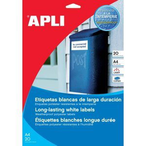 APLI univerzální etikety voděodolné, 210 x 297 mm, polyesterové, bílé