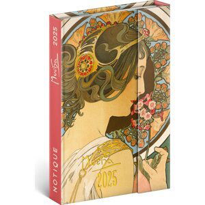 NOTIQUE Týdenní magnetický diář Alfons Mucha 2025, 11 x 16 cm