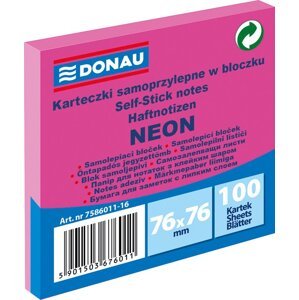 DONAU samolepicí bloček, 76 x 76 mm, 100 listů, neonově růžový - 12ks