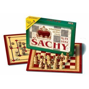 Šachy, dáma, mlýn dřevěné figurky a kameny společenská hra v krabici 35x23x4cm - Spin Master Pog Party