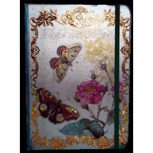 Zápisník s gumičkou A5 145x210 mm růže a motýli