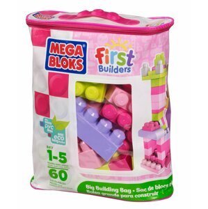 Kostky v plastovém pytli - růžová barva, 60 dílů - Mattel Mega Bloks