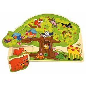 BINO Dřevěné puzzle - Veselá zvířátka