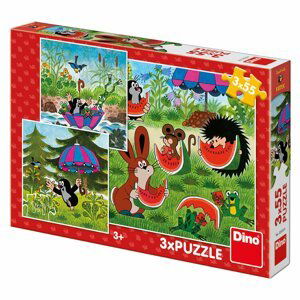 Puzzle Krtek a paraplíčko 18x18cm 3x55 dílků v krabici 27x19x3,5cm - Dino