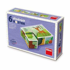 Kostky kubus Lesní zvířátka dřevo 6ks v krabičce 12,5x8,5x4cm