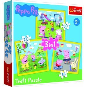 Puzzle 3v1 Prasátko Peppa/ Peppa Pig Šťastný den prasátka v krabici 28x28x6cm - Trigano