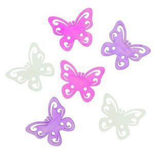 Dřevění motýli 6cm - růžovofialový mix 6ks