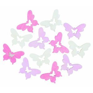 Dřevění motýli 4cm - růžovofialový mix 12ks