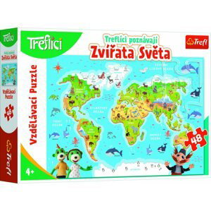 Puzzle Treflíci poznávají Zvířata světa 48 dílků 60x40cm v krabici 33x23x6cm - Trigano