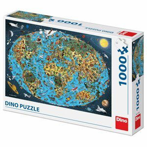 Puzzle 1000 dílků Kreslená mapa světa - Dino