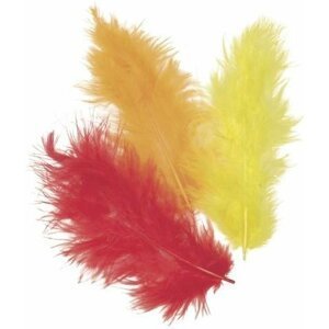 Dekorativní peříčka Marabu mix - červená, žlutá, oranžová 15 ks / 10 cm