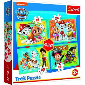 Trefl Puzzle Tlapková patrola - Šťastný tým 4v1 (12,15,20,24 dílků) - Trefl