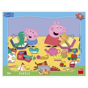 Puzzle deskové Peppa Pig si hraje Prasátko Peppa/Peppa Pig 12dílků 37x29cm ve fólii - Dino