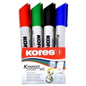 Kores Permanentní popisovač K-MARKER na flipcharty, kulatý hrot, mix 4 barev (černá, červená, modrá, zelená)
