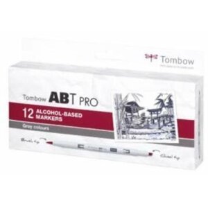 Tombow Oboustranný lihový fix ABT PRO - Gray colors 12 ks