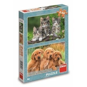 Puzzle Pejsci a kočičky 2 x 48 dílků