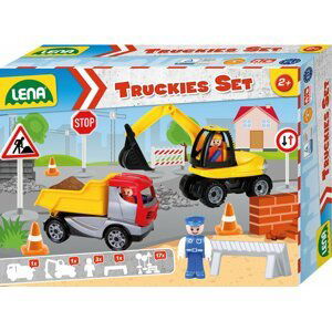 Truckies set stavba plast stavební stroje s figurkami s doplňky v krabici 38x28x10cm 24m+ - Lena