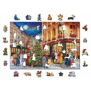 Wooden City Puzzle Vánoční ulice 2v1, dřevěné, 505 dílků