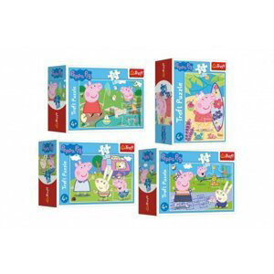 Minipuzzle 54 dílků Šťastný den Prasátka Peppy/Peppa Pig 4 druhy v krabičce 9x6,5x3,5cm