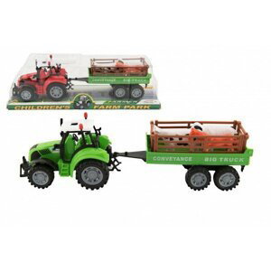 Traktor s vlekem a zvířátky plast 34cm na setrvačník 2 barvy v blistru