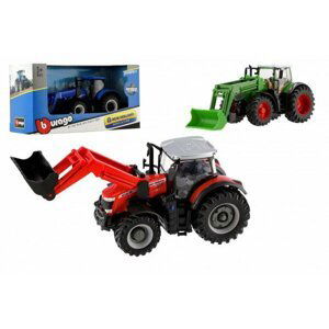 Traktor Bburago s nakladače Fendt 1050 Vario/New Holland kov/plast 16cm 2 druhy v krabičce 21x11x8cm