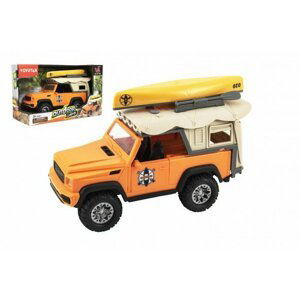 Auto terénní Camping plast 22cm na setrvačník na baterie se světlem se zvukem v krabici 28x18x12cm