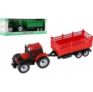 Traktor s přívěsem plast 28cm 2 barvy v krabičce
