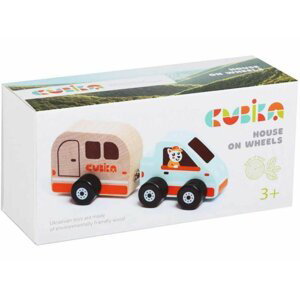 CUBIKA 15368 Auto s karavanem - dřevěná hračka s magnetem 2 díly