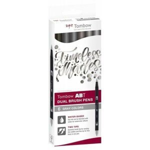 Tombow ABT Dual Pen Brush Sada oboustranných štětcových fixů - Grey colours 6 ks