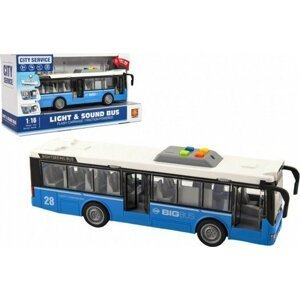 Autobus plast 28cm modrý na setrvačník na bat. se světlem se zvukem v krabici 32x17x11cm