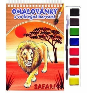 Omalovánky s vodovými barvami a štětcem Safari