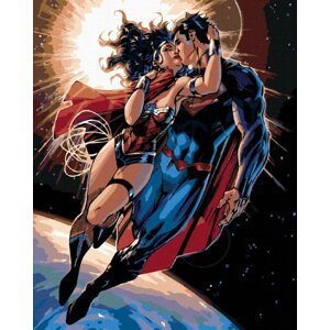 Malování podle čísel 40 x 50 cm Wonder Woman - WONDER WOMAN A SUPERMAN LETÍ