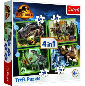 Puzzle 4v1 Hrozní dinosauři/Jurassic World v krabici 28x28x6cm - Trigano