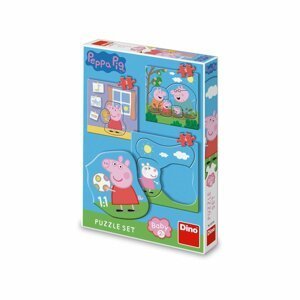 Puzzle baby Prasátko Pepa/Peppa Pig 3 obrázky 18x18cm 12 dílků v krabici 19x27x4cm 24m+ - Dino