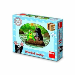 Kostky kubus Krtek a zvířátka dřevo 12ks v krabičce 22x18x4cm - Dino