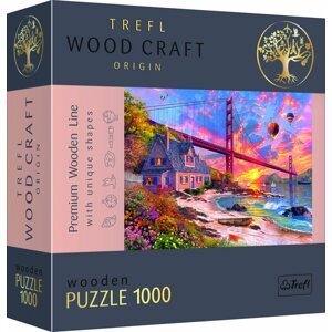 Dřevěné puzzle Západ slunce nad Golden Gate 1000 dílků - Trefl