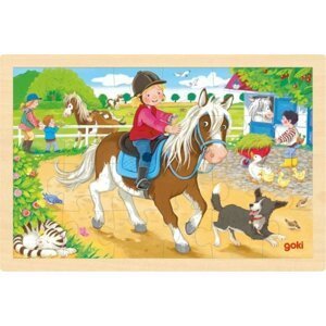 Goki Puzzle Farma s poníky 24 dílků - dřevěné
