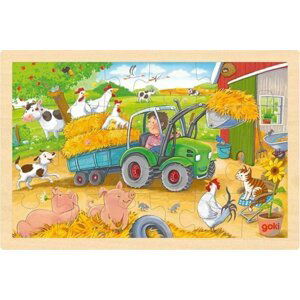 Goki Puzzle Malý traktor 24 dílků - dřevěné
