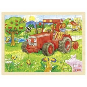 Goki Puzzle Traktor 96 dílků - dřevěné
