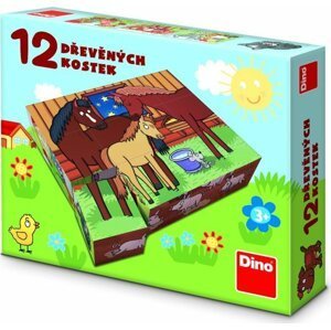 Kostky kubus domácí zvířátka dřevo 12ks v krabičce 21x18x4cm - Dirkje