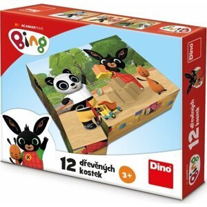 Dřevěné kostky Bing 12 kostek - Dino