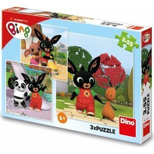 Puzzle 3v1 Králíček Bing/Bing si hraje 3x55dílků v krabici 27x19x4cm - Dino