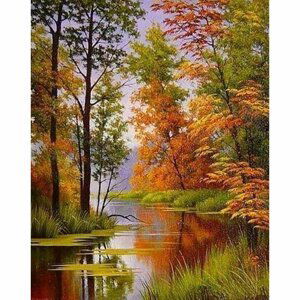 Diamantové malování - Podzimní jezero 40 x 50 cm (s rámem)