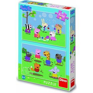 Puzzle 2v1 Prasátko Peppa/Peppa pig a kamarádi 2x48 dílků v krabici 19x27x4cm - Dino