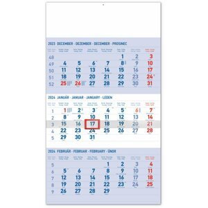 Nástenný kalendár 3-mesačný štandard modrý – so slovenskými menami 2024, 29,5 × 43 cm