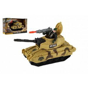 Tank s vojákem plast 8x24cm na volný chod v krabici 27,5x17x10cm