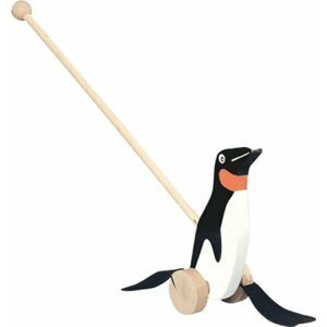 BINO Dřevěná tahací hračka: Tučňák na tyči/černobílý