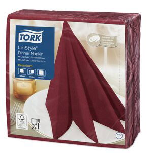 478855 Tork Linstyle burgundy ubrousek - večeře, 39 x 39 cm, 1 vrstva, 50 ks