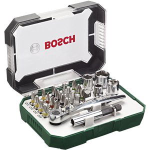 BOSCH 26dílná šroubovací sada bitů s barevným značením a ráčnou + hlavice, magnetický držák